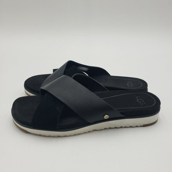 UGG Kari Criss Cross Sandals 7.5 Womens‎ Leather Slip On Black - Picture 3 of 9